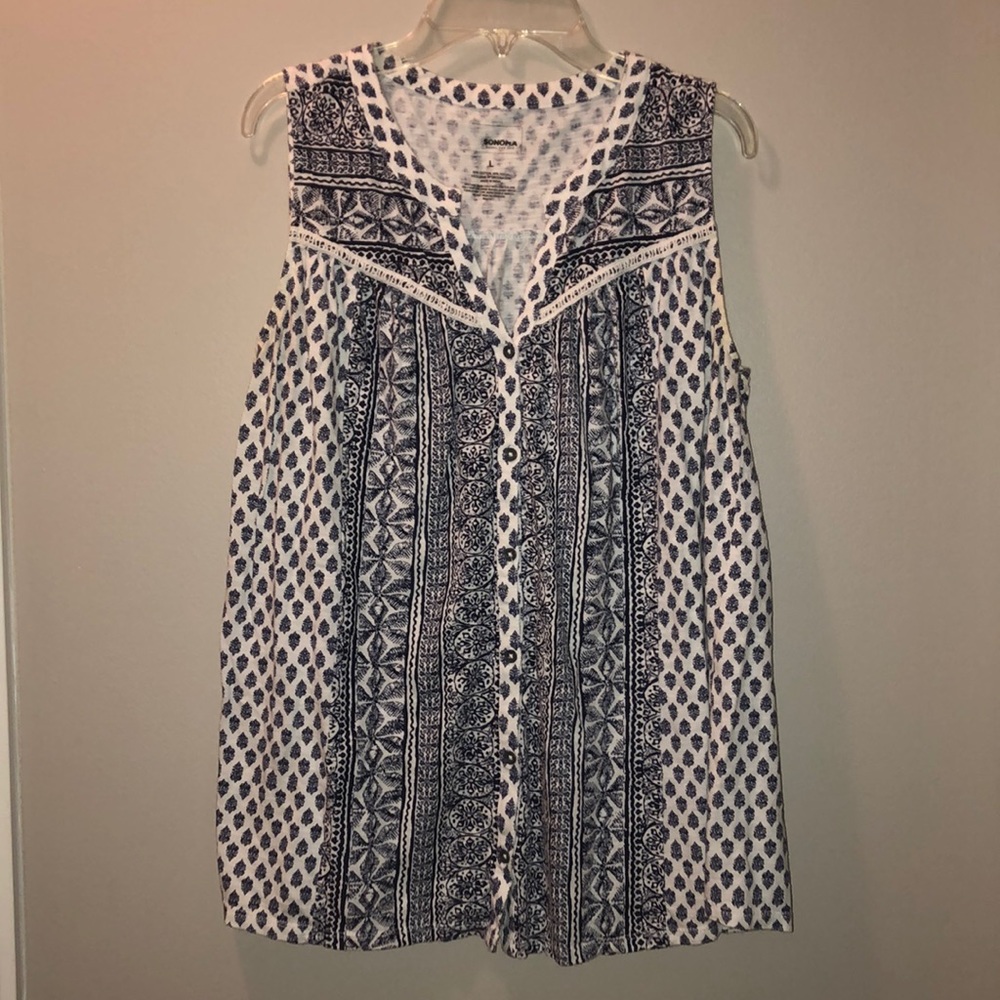 Navy and white button down tank